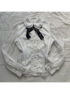 Ank Rouge Size Small Ivory Lace Bow Blouse Japan Himekaji Jirai Kei